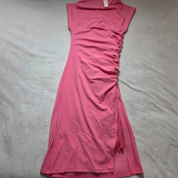 New XL By Anthropologie The Maya ruched cowl-neck dress in pink - Picture 5 of 12